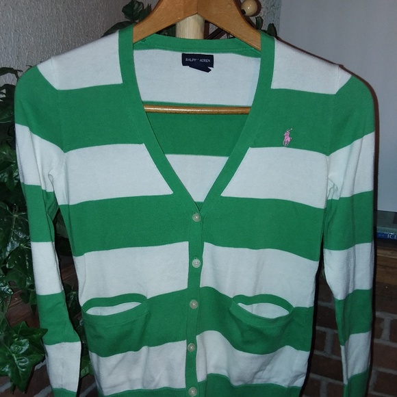 Ralph Lauren Sweaters - Ralph Lauren Women's Green & White Cardigan XL